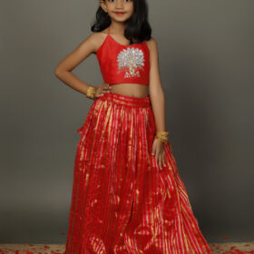 Red Silk handwoven Lehenga for Girls