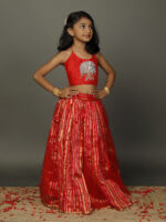 Red Silk handwoven Lehenga for Girls - Image 3