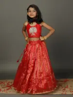 Red Silk handwoven Lehenga for Girls - Image 2