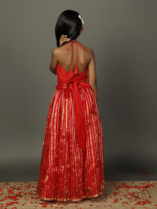 Red Silk handwoven Lehenga for Girls - Image 5
