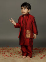Maroon silk boys kurta With Beautiful Silk Jacket and Pyjama
