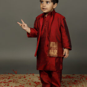 Maroon silk boys kurta With Beautiful Silk Jacket and Pyjama