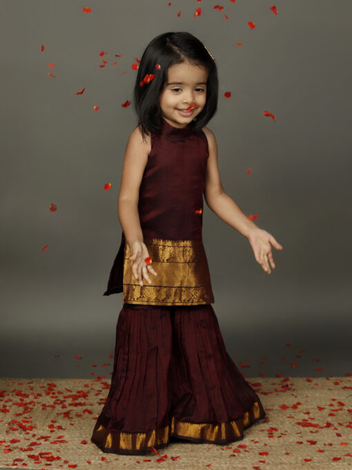Coffee Brown Sharara Set for Girl - Image 4