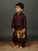 Brown Silk Long Kurta With Silk Dhoti Pants - Image 2