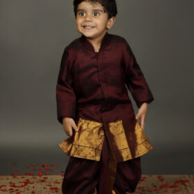 Brown Silk Long Kurta With Silk Dhoti Pants