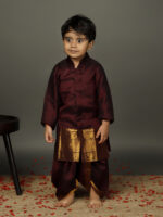 Brown Silk Long Kurta With Silk Dhoti Pants - Image 3