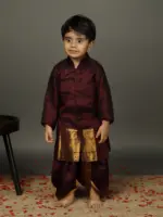 Brown Silk Long Kurta With Silk Dhoti Pants - Image 3