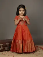 Orange Embroidered Silk Top With Orange Silk Lehenga