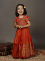 Orange Embroidered Silk Top With Orange Silk Lehenga - Image 2
