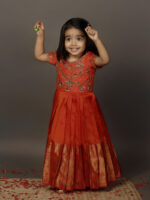 Orange Embroidered Silk Top With Orange Silk Lehenga - Image 3