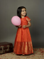 Orange Hanwoven Silk Top With Orange Silk Lehenga - Image 3