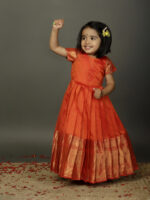 Orange Hanwoven Silk Top With Orange Silk Lehenga - Image 2