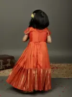 Orange Hanwoven Silk Top With Orange Silk Lehenga - Image 4