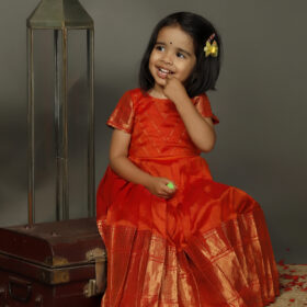 Orange Hanwoven Silk Top With Orange Silk Lehenga