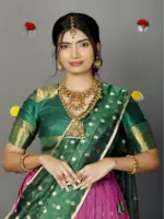 Magenta Silk Lehenga With Tissue Silk Dupatta Set of 3 - Image 5