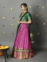 Magenta Silk Lehenga With Tissue Silk Dupatta Set of 3 - Image 2