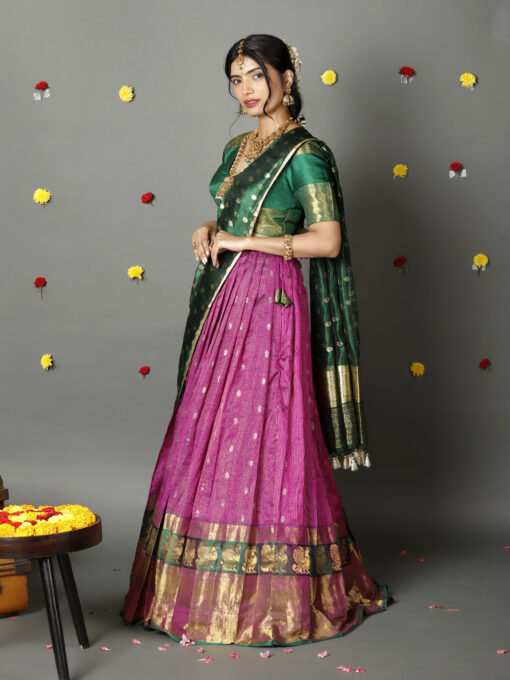 Bottle Green Tissue Silk Dupatta with Gold Zari Buttis - Image 3