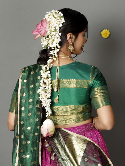 Bottle Green Tissue Silk Dupatta with Gold Zari Buttis - Image 5