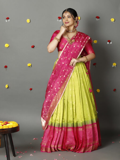 Rani Pink Tissue Silk Dupatta with Gold Zari Buttis - Image 2