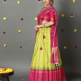 Green Handwoven Silk Lehenga Set of 3