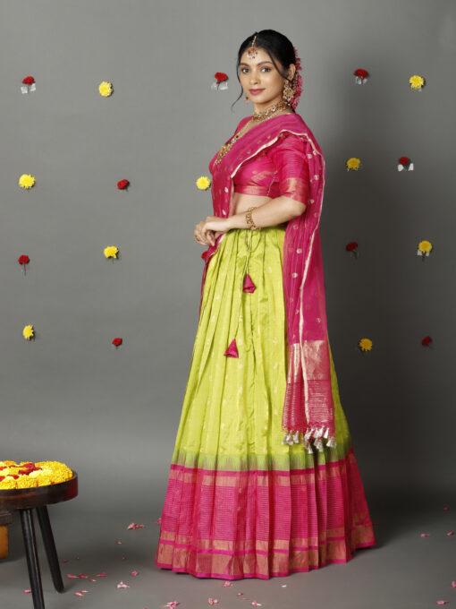 Rani Pink Tissue Silk Dupatta with Gold Zari Buttis - Image 3