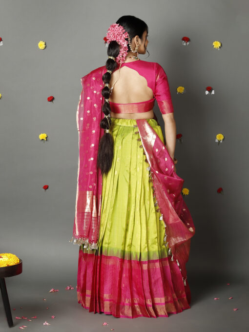 Rani Pink Tissue Silk Dupatta with Gold Zari Buttis - Image 5