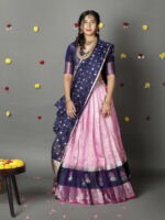 Navy Blue Silk Lehenga With Tissue Silk Dupatta Set of 3 - Image 2