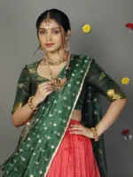 Green Silk Lehenga With Tissue Silk Dupatta Set of 3 - Image 3