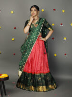 Green Silk Lehenga With Tissue Silk Dupatta Set of 3 - Image 2