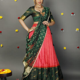 Green Silk Lehenga With Tissue Silk Dupatta Set of 3