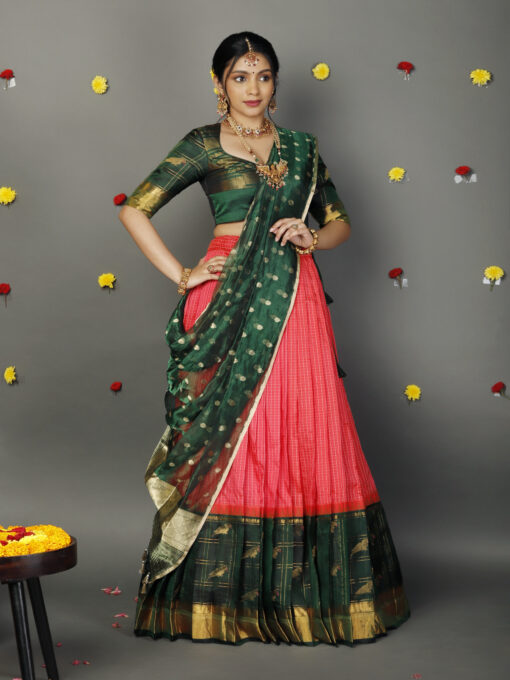Green Silk Lehenga With Tissue Silk Dupatta Set of 3 - Image 1
