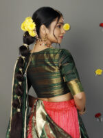 Green Silk Lehenga With Tissue Silk Dupatta Set of 3 - Image 6