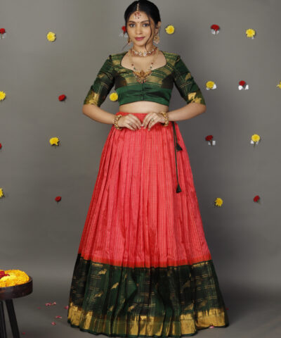Green Silk Lehenga Set of 2