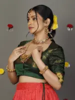 Green Silk Lehenga Set of 2 - Image 5