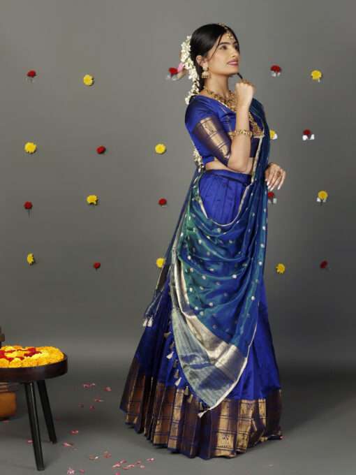 Peacock Dual Tone Tissue Silk Dupatta with Gold Zari Buttis - Image 3