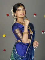 Royal Blue Silk Lehenga With Tissue Silk Dupatta Set of 3 - Image 4