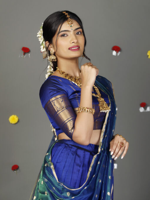 Peacock Dual Tone Tissue Silk Dupatta with Gold Zari Buttis - Image 4