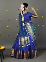 Royal Blue Silk Lehenga With Tissue Silk Dupatta Set of 3 - Image 6
