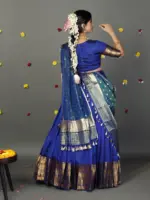 Royal Blue Silk Lehenga With Tissue Silk Dupatta Set of 3 - Image 6