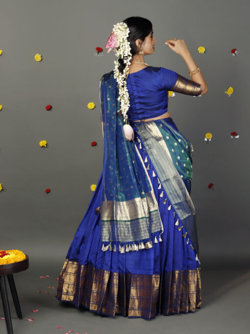 Peacock Dual Tone Tissue Silk Dupatta with Gold Zari Buttis - Image 6