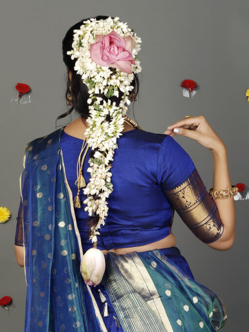 Peacock Dual Tone Tissue Silk Dupatta with Gold Zari Buttis - Image 5