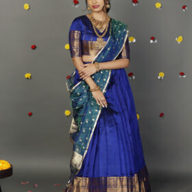 Royal Blue Silk Lehenga With Tissue Silk Dupatta Set of 3