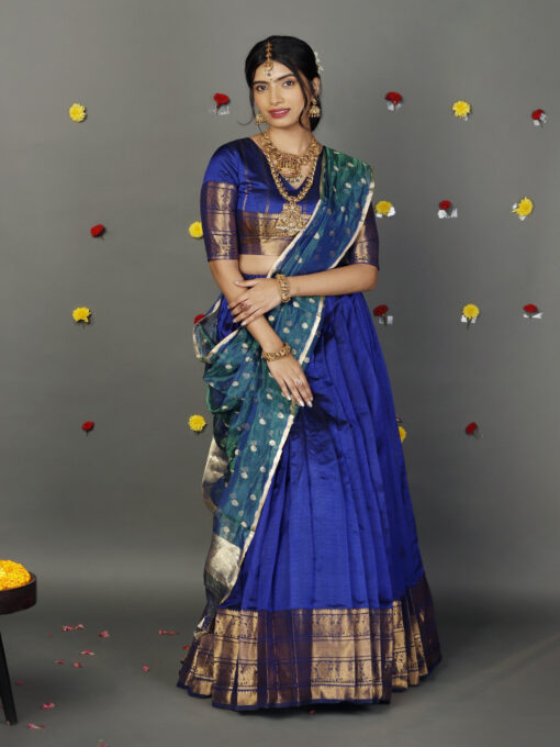 Peacock Dual Tone Tissue Silk Dupatta with Gold Zari Buttis - Image 2