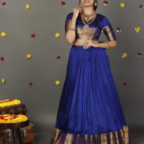 Royal Blue Silk Lehenga Set of 2