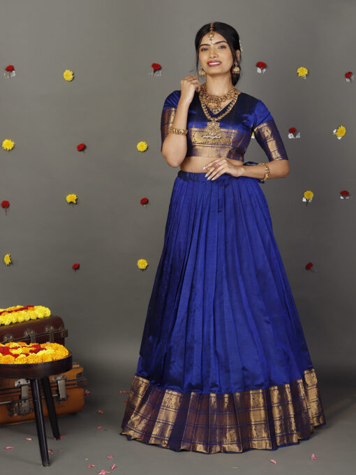 Royal Blue Silk Lehenga Set of 2 - Image 1