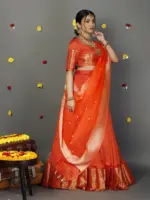 Orange Silk Lehenga Set of 3