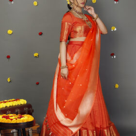 Orange Silk Lehenga Set of 3