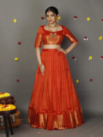 Orange Silk Lehenga Set of 2
