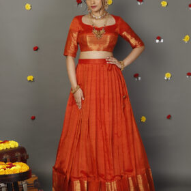 Orange Silk Lehenga Set of 2