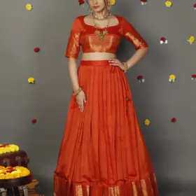 Orange Silk Lehenga Set of 2